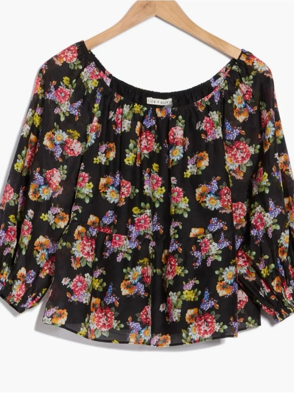 Alice + Olivia floral print ruffle peasant top